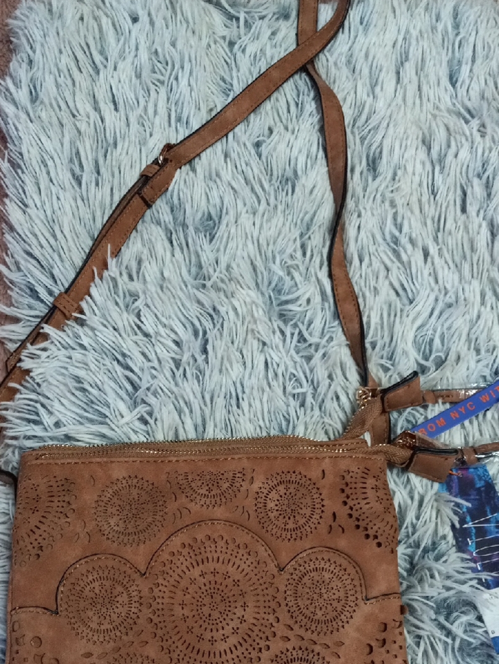 Unbranded Tan Laser-Cut Crossbody Bag with Adjustable Strap
